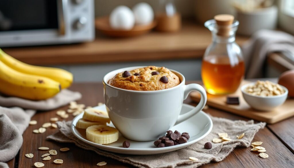 découvrez une recette facile et rapide de cake mug healthy, préparée au micro-ondes pour un dessert gourmand et léger à savourer en un instant.