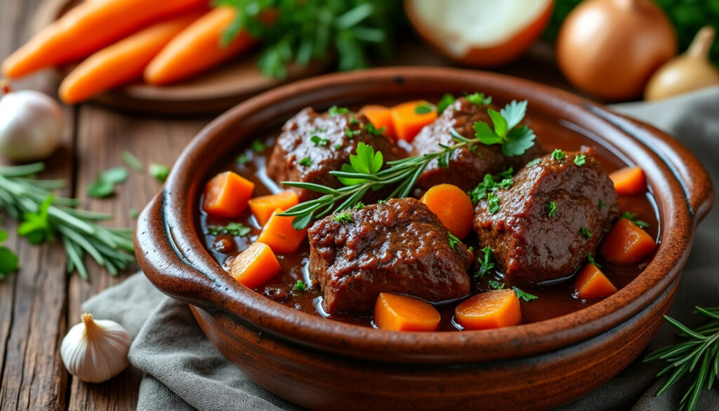 découvrez une recette facile pour un jarret de bœuf mijoté à la perfection, tendre et savoureux, idéale pour un repas réconfortant.