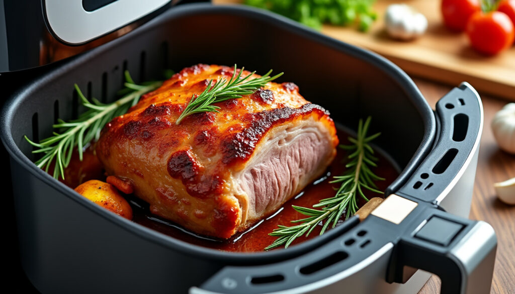 découvrez une recette rapide et savoureuse de rôti de porc au air fryer, parfaite pour un repas délicieux et facile à préparer en un rien de temps.