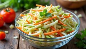 découvrez une recette traditionnelle de coleslaw, une salade fraîche et croquante de chou et carottes, facile à préparer et parfaite pour accompagner vos repas.